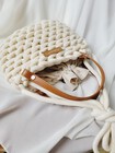 Bokremowa naturalna mała torebka z sznurka bawełnianego z lnianym woreczkiemho Wave Bag MINI