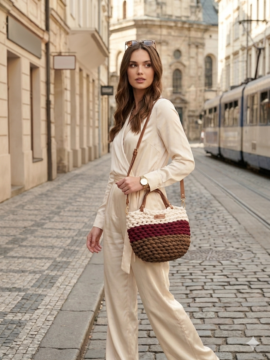 Brązowo-burgundowa  Boho Wave Bag - torebka listonoszka (4)