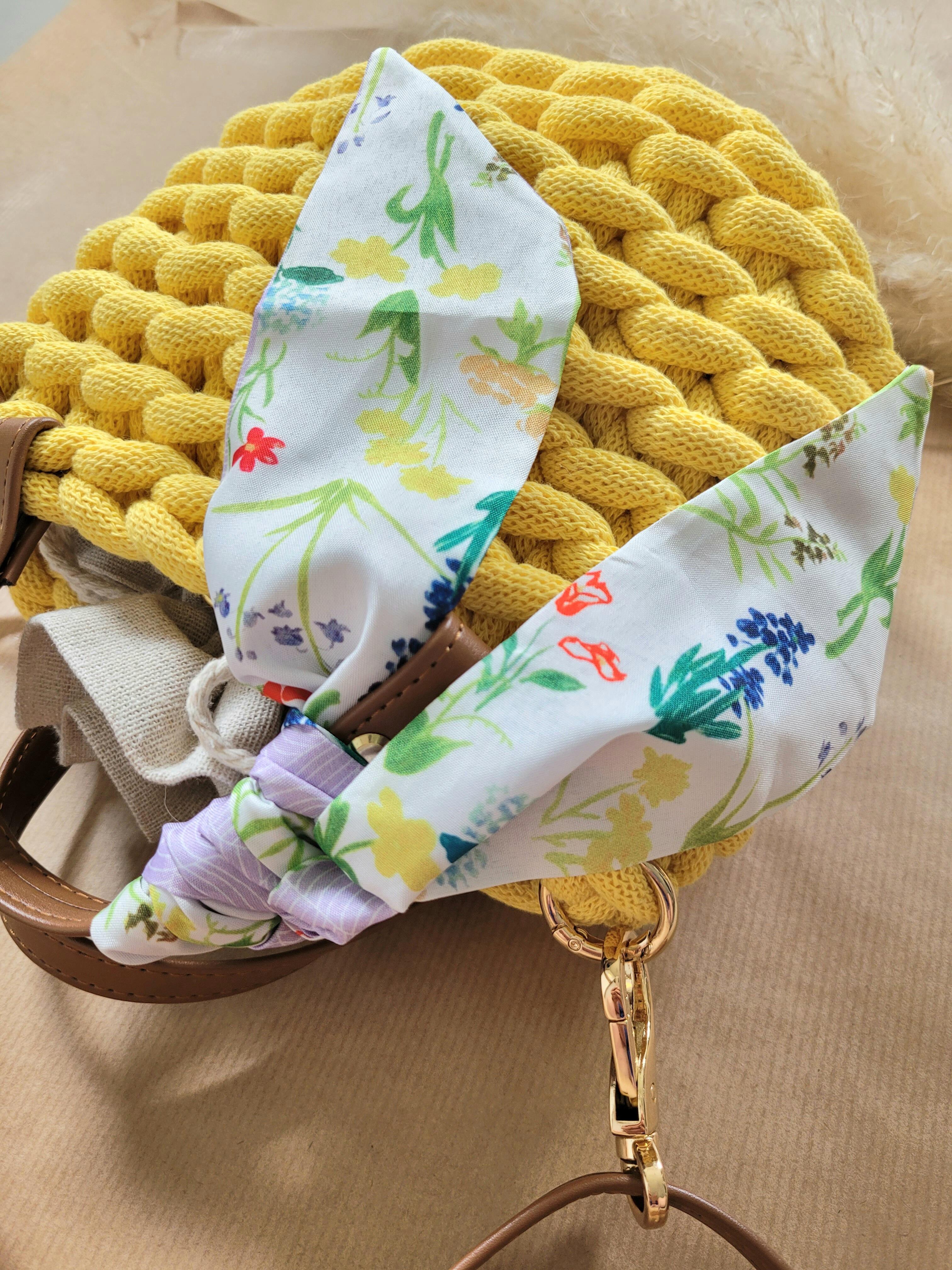 torebka handmade cytrynowa ze sznurka z apaszka 