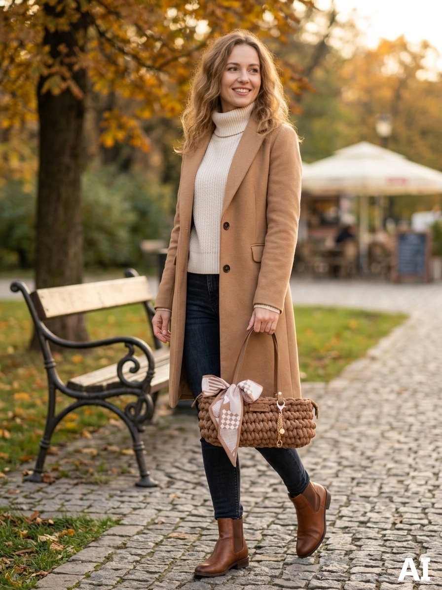 Torebka bagietka Livia z grubego sznurka bawełnianego, rękodzieło (7)